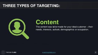 THREE TYPES OF TARGETING:
THOUGHTLABS www.thoughtlabs.com 3
Content
The content was tailor-made for your ideal customer – ...
