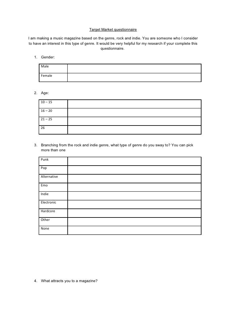 target market questionnaire target questionnaire