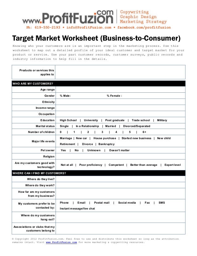 Target Market Worksheet (Business to Consumer)