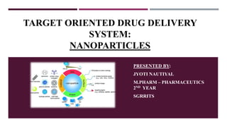 TARGET ORIENTED DRUG DELIVERY
SYSTEM:
NANOPARTICLES
PRESENTED BY:
JYOTI NAUTIYAL
M.PHARM – PHARMACEUTICS
2ND YEAR
SGRRITS
 