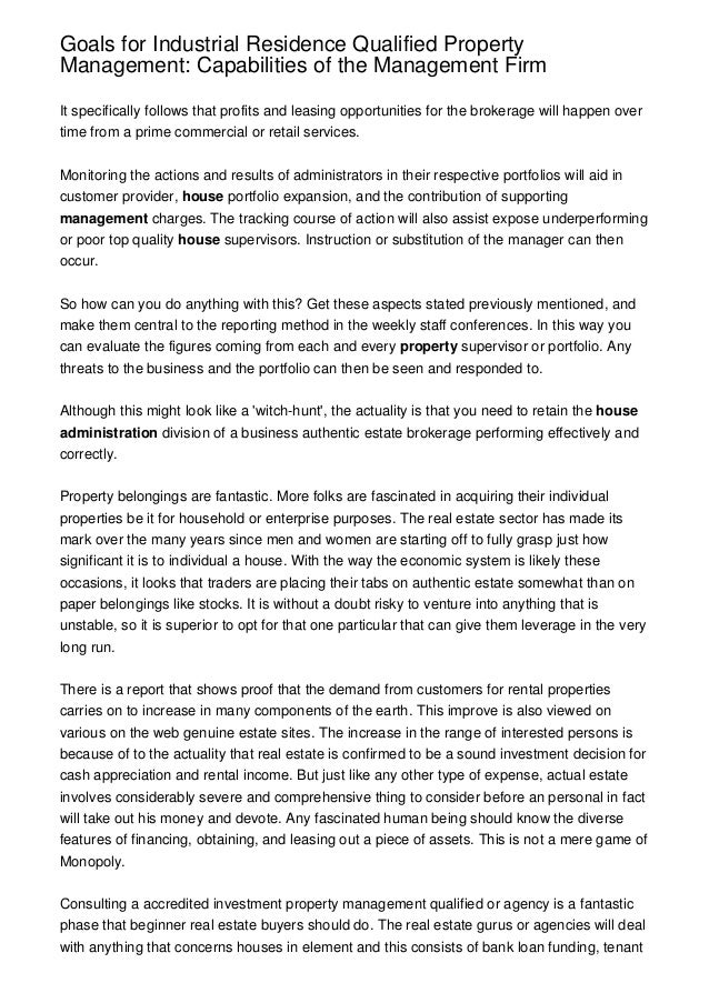 Goals for Industrial Residence Qualified Property Management Capabil…