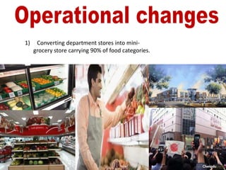 1)    Converting department stores into mini-
     grocery store carrying 90% of food categories.
 