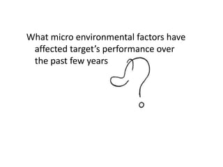 What micro environmental factors have
 affected target’s performance over
 the past few years
 