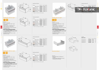 * Tirador no incluido, solicitar aparte * Tirador no incluido, solicitar aparte
* Tirador no incluido, solicitar aparte
* Tirador no incluido, solicitar aparte
* Tirador no incluido, solicitar aparte
Muebles 50 o 60 con cajón
NOVEDAD
NOVEDAD
Mueble para lavabo 50
Acabado Referencia Precio € Stock Palet
Blanco brillo R4301WG 400 8
Gris Claro R4301FA 400 8
Marrón claro R4301FC 400 8
Madera marrón R4301FF 400 8
Madera gris R4301FE 400 8
Mueble para lavabo 60
Acabado Referencia Precio € Stock Palet
Blanco brillo R4302WG 450 10
Gris claro R4302FA 450 10
Marrón claro R4302FC 450 10
Madera marrón R4302FF 450 10
Madera gris R4302FE 450 10
Mueble para lavabo 80
Acabado Referencia Precio € Stock Palet
Blanco brillo R4303WG 550 8
Gris claro R4303FA 550 8
Marrón claro R4303FC 550 8
Madera marrón R4303FF 550 8
Madera gris R4303FE 550 8
Mueble para lavabo 100
Acabado Referencia Precio € Stock Palet
Blanco brillo R4304WG 650 8
Gris claro R4304FA 650 8
Marrón claro R4304FC 650 8
Madera marrón R4304FF 650 8
Madera gris R4304FE 650 8
Muebles 80 o 100 con cajón
440
600
350
360
500
350
440
800
350
440 1000
350
Muebles 120 con cajón
Estanteria Abierta
Descripción
• Metal pintado blanco resistente a la
humedad
• Instalación bajo mueble para aumentar
la capacidad de almacenaje
440
600 / 800
170
360
500
170
Mueble para lavabo 120
Acabado Referencia Precio € Stock Palet
Blanco brillo R4305WG 850 8
Gris Claro R4305FA 850 8
Marrón claro R4305FC 850 8
Madera marrón R4305FF 850 8
Madera gris R4305FE 850 8
Acabado
Blanco brillo
Referencia Precio € Stock Palet
Estanteria 80 R4343WG 200 8
Estanteria 60 R4342WG 175 10
Estanteria 50 R4341WG 150 8
440 1200
350
Descripción
• Cajón con cierre Soft
• Divisor extraíble Blanco brillo, 2 cajas
transparentes
• Tapete de plástico antideslizante en 2Tapete de plástico antideslizante en 2T
colores: gris claro o marrón claro
• Una luz LED IP44, con sensor movimiento,
recargable por USB.
• Nuevo sistema idealflow salva espacioflow salva espacio
• Tirador se vende por separado, esta disponible
en 2 acabados: Blanco o marrón Blanco mate
con efecto suave al tacto
• Compatible con lavabos Tonic II, Active
Softmood y Tempo
Descripción
• Cajón con cierre Soft
• Dos divisores extraíble blanco, 4 cajas
transparentes
• Tapete de plástico antideslizante en 2Tapete de plástico antideslizante en 2T
colores: gris claro o marrón claro
• Dos luces LED IP44, con sensor movimiento,
recargable por USB.
• Nuevo sistema idealflow salva espacioflow salva espacio
• Tirador se vende por separado, esta disponible
en 2 acabados: Blanco o marrón Blanco mate
con efecto suave al tacto
• Compatible con lavabos Tonic II, Active
Softmood y Tempo
Descripción
• Cajón con cierre Soft
• Divisor extraíble Blanco brillo, 2 cajas
transparentes
• Tapete de plástico antideslizante en 2Tapete de plástico antideslizante en 2T
colores: gris claro o marrón claro
• Una luz LED IP44, con sensor movimiento,
recargable por USB.
• Nuevo sistema idealflow salva espacioflow salva espacio
• Tirador se vende por separado, esta disponible
en 2 acabados: Blanco o marrón Blanco mate
con efecto suave al tacto
• Compatible con lavabos Tonic II, Active
Softmood y Tempo
19
TONICIISERIEMUEBLESYLAVABOS
01
18
TONICIISERIE
MUEBLESYLAVABOS
01
 