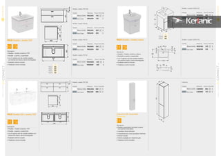 NOVEDAD
NOVEDAD
Descripción
• Mueble suspendido montado a pared
con puertas reversibles
• 2 puertas cierre softclose
• 4 estanterias de cristal ajustables interiores
• Exterior lacado
• Interior acabado en melamina gris
• Tiradores cromo incluidos
Columna
Acabado Referencia Precio € Stock Palet
Blanco brillo C1838WG 260 6
Gris Claro C1838KR 273 6
Columna 30 reversible
2 puertas
1750
300
300
Mueble + lavabo TOP 130
Acabado Referencia Precio € Stock Palet
Blanco brillo P8513WG 999 6
Gris Claro P8513KR 999 6
Descripción
• Mueble + lavabo cerámico TOP
• Mueble a pared y suspendido
• Los 4 cajones son de costilla metálica con
extracción total y cierre amortiguado
• Acabado exterior lacado
• Tiradores cromo incluido
451
43
248197
465
1284
483
451
43
248197
465
1284
483
451
43
248197
465
1284
483
PACK Mueble 130 + lavabo TOP
PACK Mueble + lavabo cúbico
Descripción
• Mueble + lavabo cerámico cúbico
• Montado a pared y suspendido
• Los 2 cajones son de costilla metálica
con exterior total y cierre amortiguado
• Acabado exteriror lacado
• Tiradores cromo incluido
Mueble + Lavabo CÚBICO 45
Acabado Referencia Precio € Stock Palet
Blanco brillo P8507WG 375 6
Gris Claro P8507KR 375 6
Mueble + Lavabo CÚBICO 55
Acabado Referencia Precio € Stock Palet
Blanco brillo P8508WG 395 6
Gris Claro P8508KR 395 6
A
P8508 550
P8507 450
528
420 A
C1834
C1835 550
450
A
35 60
195
550550
460
70
140 280
175
Descripción
• Mueble + lavabo cerámico TOP
• Mueble a pared y suspendido
• Los 2 cajones son de costilla metálica
con extracción total y cierre amortiguado
• Acabado exterior lacado
• Tiradores cromo incluido
Mueble + lavabo TOP 100
Acabado Referencia Precio € Stock Palet
Blanco brillo P8512WG 725 6
Gris Claro P8512KR 725 6
PACK Mueble + lavabo TOP
Mueble + lavabo TOP 60
Acabado Referencia Precio € Stock Palet
Blanco brillo P8509WG 425 6
Gris Claro P8509KR 425 6
Mueble + lavabo TOP 70
Acabado Referencia Precio € Stock Palet
Blanco brillo P8510WG 525 6
Gris Claro P8510KR 525 6
A
P8512 983
P8511 833
P8510 683
P8509 583
248197
465
451
A
483
43
248197
465
451
A
483
43
Mueble + lavabo TOP 85
Acabado Referencia Precio € Stock Palet
Blanco brillo P8511WG 625 6
Gris Claro P8511KR 625 6
37
CONNECTSERIEMUEBLESYLAVABOS
01
36
CONNECTSERIE
MUEBLESYLAVABOS
01
 