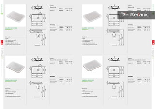 Lavabos encimera
Simétrico color
Descripción
• Gres
• Sin agujero para grifo
• Sin rebosadero
• Juego de fijación incluido
• Cubre pileta cerámica incluida
Lavabos encimera
Asimétrico color
Descripción
• Gres
• Sin agujero para grifo
• Sin rebosadero
• Juego de fijación incluido
• Cubre pileta cerámica incluida
NOVEDAD
NOVEDAD
Lavabos encimera
Simétrico
Descripción
• Gres
• Sin agujero para grifo
• Sin rebosadero
• Juego de fijación incluido
• Cubre pileta cerámica incluida
Lavabos encimera
Asimétrico
Descripción
• Gres
• Sin agujero para grifo
• Sin rebosadero
• Juego de fijación incluido
• Cubre pileta cerámica incluida
OPCIONAL
Referencia Precio € Stock Caja
Válvula libre J3291AA 38 10
Sifón cromado
para lavabo
J3747AA 103 10
OPCIONAL
Referencia Precio € Stock Caja
Válvula libre J3291AA 38 10
Sifón cromado
para lavabo
J3747AA 103 10
OPCIONAL
Referencia Precio € Stock Caja
Válvula libre J3291AA 38 10
Sifón cromado
para lavabo
J3747AA 103 10
OPCIONAL
Referencia Precio € Stock Caja
Válvula libre J3291AA 38 10
Sifón cromado
para lavabo
J3747AA 103 10
385
400
200
200
535
550
385
400
200
535
550
385
400
200
535
550
385
400
200
200
535
550
850
640
590
150
115
850
640
590
150
115
850
640
590
150
115
850
640
590
150
115
150
100
150
100
150
100
150
100
Acabado
Blanco brillo
Referencia Precio € Stock Palet
Lavabo 55 K083301 165 20
Acabado
Blanco brillo con banda color marrón
Referencia Precio € Stock Palet
Lavabo 55 K0833FM 215 20
Acabado
Blanco brillo
Referencia Precio € Stock Palet
Lavabo 55 K083401 165 20
Acabado
Blanco brillo con banda color marrón
Referencia Precio € Stock Palet
Lavabo 55 K0834FM 215 20
63
TONICIISERIELAVABOENCIMERA,ENCASTRAR,TÓTEM
01
62
TONICIISERIE
LAVABOENCIMERA,ENCASTRAR,TÓTEM
01
 