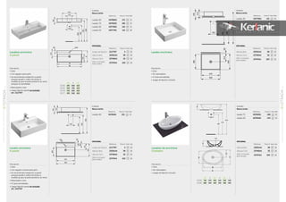 A B C
K0786 870 900 420
K0782 670 700 420
K0778 570 600 420
K0777 470 500 420
Lavabo encimera
A pared
Descripción
•	Gres
•	Con agujero central para grifo
•	Se recomienda instalación a pared
aunque pueda ir sobre encimera o
mueble ya que la parte posterior es recta
•	Rebosadero visto
•	4 Caras esmaltadas
•	Juego fijación pared no incluido
ref.: J117767
Lavabo encimera
Descripción
•	Gres
•	Sin rebosadero
•	4 Caras esmaltadas
•	Juego de fijación incluido
Lavabos encimera
A pared
Descripción
•	Gres
•	Con agujero para grifo
•	Se recomienda instalación a pared
aunque pueda ir sobre encimera o
mueble ya que la parte posterior es recta
aunque no esmaltada.
•	Rebosadero visto
•	Juego fijación pared no incluido
ref.: J117767
Acabado
Blanco brillo
Referencia Precio € Stock Palet
Lavabo 50 K077601 131 10
OPCIONAL
Referencia Precio € Stock Caja
Válvula libre J3291AA 38 10
Válvula Click J3746AA 32 10
Sifón cromado
para lavabo
J3747AA 103 10
Acabado
Blanco brillo
Referencia Precio € Stock Palet
Lavabo 90 K078601 271 21
Lavabo 70 K078201 186 21
Lavabo 60 K077801 152 21
Lavabo 50 K077701 131 30
OPCIONAL
Referencia Precio € Stock Caja
Juego de fijación J117767 5 10
Válvula libre J3291AA 38 10
Válvula Click J3746AA 32 10
Sifón cromado
para lavabo
J3747AA 103 10
OPCIONAL
Referencia Precio € Stock Caja
Juego de fijación J117767 5 10
Válvula libre J3291AA 38 10
Válvula Click J3746AA 32 10
Sifón cromado
para lavabo
J3747AA 103 10
Acabado
Blanco brillo
Referencia Precio € Stock Palet
Lavabo 60 K078101 152 21
470
420
390
21030*
500
058
545
595
115
140
150
30* = а а
470
420
390
21030*
500
058
545
595
115
140
150
30* = а а
A B C D E F
K0785 755 675 430 215 345 155
K0784 600 535 420 210 360 160
Lavabos de encimera
Ovalados
Descripción
•	Gres
•	Sin rebosadero
•	Juego de fijación incluido
OPCIONAL
Referencia Precio € Stock Caja
Válvula libre J3291AA 38 10
Válvula Click J3746AA 32 10
Sifón cromado
para lavabo
J3747AA 103 10
Acabado
Blanco brillo
Referencia Precio € Stock Palet
Lavabo 75 K078501 186 10
Lavabo 60 K078401 144 10
5
65
STRADASERIELAVABOENCIMERA,ENCASTRAR,TÓTEM
01
64
STRADASERIE
LAVABOENCIMERA,ENCASTRAR,TÓTEM
01
 
