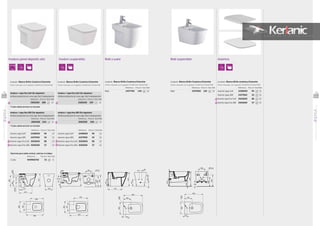118
MIASERIE
INODOROSYBIDÉS
01
119
MIASERIEINODOROSYBIDÉS
01
Inodoro pared depósito alto Inodoro suspendido Bidé a suelo Bidé suspendido
Acabado: Blanco Brillo Cerámica Dolomite
Viene marcado con logotipo Cerámica Dolomite
Referencia Precio € Stock Palet
Bidé J437700 140 12
Acabado: Blanco Brillo Cerámica Dolomite
Viene marcado con logotipo Cerámica Dolomite
Referencia Precio € Stock Palet
Bidé J437800 150 12
80
Acabado: Blanco Brillo cerámica Dolomite
Viene marcado con logotipo Cerámica Dolomite
Referencia Precio € StockPalet
Asiento tapa Soft J438000 95 12
Asiento tapa ABS J437900 55 12
Asiento tapa fina Soft J505600 98 12
Asiento tapa fina ABS J505500 57 12
Asientos
Acabado: Blanco Brillo Cerámica Dolomite
Viene marcado con logotipo Cerámica Dolomite
Inodoro + tapa fina Soft (Sin depósito)
Ambos productos en una caja, fácil manipulación
Referencia Precio € Stock Palet
J505300 285 12
Acabado: Blanco Brillo Cerámica Dolomite
Viene marcado con logotipo Cerámica Dolomite
Inodoro + tapa fina Soft (Sin depósito)
Ambos productos en una caja, fácil manipulación
Referencia Precio € Stock Palet
J505100 297 12
Referencia Precio € Stock Palet
Asiento tapa Soft J438000 95 12
Asiento tapa ABS J437900 55 12
Asiento tapa fina Soft J505600 98 12
Asiento tapa fina ABS J505500 57 12
Referencia Precio € StockPalet
Asiento tapa Soft J438000 95 12
Asiento tapa ABS J437900 55 12
Asiento tapa fina Soft J505600 98 12
Asiento tapa fina ABS J505500 57 12
Inodoro + tapa fina ABS (Sin depósito)
Ambos productos en una caja, fácil manipulación
Referencia Precio € Stock Palet
J505200 256 12
Inodoro + tapa fina ABS (Sin depósito)
Ambos productos en una caja, fácil manipulación
Referencia Precio € Stock Palet
J505400 244 12
* Codo salida vertical no incluido
* Codo salida vertical no incluido
Opcional para salida vertical, solicitar el código:
Referencia Precio € Stock Palet
Codo WW965742 15 6
 