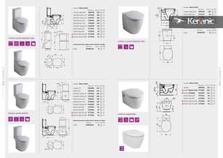 120
CONNECTSERIE
INODOROSYBIDÉS
01
121
CONNECTSERIEINODOROSYBIDÉS
01
295
500
400
Ø102
190
450
75
Inodoro pared depósito bajo
Inodoro a pared depósito alto
Inodoro suspendidoInodoro pared abierto
Acabado: Blanco Brillo
Referencia Precio € Stock Palet
Inodoro salida dual E803701 129 12
Depósito Cúbico A/I E797001 128 12
Depósito Cúbico A/L E797101 128 12
Depósito Arco A/I E786101 128 12
Depósito Arco A/L E785601 128 12
Depósito Angular A/I E120201 151 12
Asiento tapa Soft E712701 82 12
Asiento tapa ABS E712801 43 12
Asiento tapa fina Soft E772401 84 12
Asiento tapa fina ABS E772301 45 12
Acabado: Blanco Brillo
Referencia Precio € Stock Palet
Inodoro salida dual E803401 150 10
Asiento tapa Soft E712701 82 6
Asiento tapa ABS E712801 43 6
Asiento tapa fina Soft E772401 84 6
Asiento tapa fina ABS E772301 45 6
Acabado: Blanco Brillo
Referencia Precio € Stock Palet
Inodoro S/V E803801 140 12
Inodoro S/H E803601 140 12
Depósito Cúbico A/I E797001 128 12
Depósito Cúbico A/L E797101 128 12
Depósito Arco A/I E786101 128 12
Depósito Arco A/L E785601 128 12
Depósito Angular A/I E120201 151 12
Asiento tapa Soft E712701 82 12
Asiento tapa ABS E712801 43 12
Asiento tapa fina Soft E772401 84 12
Asiento tapa fina ABS E772301 45 12
Acabado: Blanco Brillo
Referencia Precio € Stock Palet
Inodoro E803501 176 12
Inodoro Fijación Oculta E771801 202 12
Inodoro SIN BRIDA E814901 194 12
Asiento tapa Soft E712701 82 12
Asiento tapa ABS E712801 43 12
Asiento tapa fina Soft E772401 84 12
Asiento tapa fina ABS E772301 45 12
Opcional para hacer salida vertical, solicitar el código:
Referencia Precio € Stock Palet
Codo WW965742 15 6
Opcional para hacer salida vertical, solicitar el código:
Referencia Precio € Stock Palet
Codo WW965742 15 6
Opcional para hacer salida vertical, solicitar el código:
Referencia Precio € Stock Palet
Codo WW965742 15 12
 