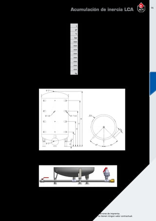 55
Encuentre las últimas características técnicas de nuestros aparatos en www.acv.com
Tarifa 2015-2016- Precio en Euros, sin IVA. Sujeto a cambios y errores de imprenta.
Los esquemas, las fotos y las dimensiones son dados a título indicativo y no tienen ningún valor contractual.
Dimensionesy caracteristicastécnicas
Tipo P300 P500 P750 P1000 P1500 P2000 P2500 P3000
Capacidad total L 300 500 750 1000 1500 2000 2500 3000
Conexión primario Ø” 1 1/2 H 1 1/2 H 1 1/2 H 1 1/2 H 1 1/2 H 1 1/2 H 1 1/2 H 1 1/2 H
Temperatura máxima °C 95 95 95 95 95 95 95 95
Presión máxima de servicio (calefacción) bar 5 5 5 5 5 5 5 5
Dim. Anchura o Diámetro (sin conexiones) mm 630 630 790 790 1100 1100 1400 1400
Dimensiones A mm 630 630 790 790 1100 1100 1400 1400
Dimensiones B mm 1409 2005 1906 2259 2086 2274 2148 2275
Dimensiones C mm 1145 1752 1601 1956 1700 1888 1679 1808
Dimensiones D mm 920 1332 1246 1471 1334 1458 1349 1432
Dimensiones E mm 688 893 861 936 767 1029 1010 1056
Dimensiones F mm 472 472 501 501 600 600 670 670
Dimensiones G mm 150 150 150 150 200 200 200 200
Peso en vacío kg 93 112 157 192 314 341 516 536
Acumulación de inercia LCA
 
