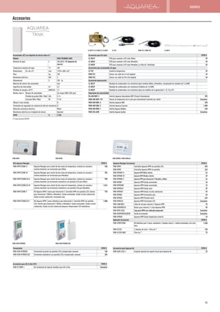 Accesorios
Acumulador ACS con depósito de inercia todo en 1
Modelo PAW-TD20B8E3-NDS
Volumen de agua L 185 (ACS) / 80 (depósito de
inercia)
Temperatura máxima del agua °C 100
Dimensiones Al x An x Pr mm 1.810 x 600 x 632
Peso kg 150
Resistencia eléctrica kW 3
Alimentación V 230 - 2p
Material del interior del acumulador Inox
Superficie de intercambio m² 2,3
Pérdidas de energía a 65°C¹ kWh/24h 1,3
Bomba clase A Número de velocidades Sin etapas (800-4250 rpm)
Pérdida de presión (Mín / Máx) kPa 5 / 6
Consumo (Mín / Máx) W 3 / 45
Válvula 3 vías incluida Sí
Termostato de seguridad con contacto de fallo de resistencia Sí
Ubicación resistencia eléctrica Mitad
Resistencia eléctrica en el depósito de inercia Opcional
PVPR ¤ 3.750
1) Prueba aislamiento EN12897.
CZ-NS1P // CZ-NS3P // CZ-NS2P CZ-NE1PPAW-TS1 / PAW-TS2CZ-TK1
Accesorios para kit solar PVPR ¤
CZ-NS1P PCB para conexión a KIT solar Bibloc 59
CZ-NS2P PCB para conexión a KIT solar Monobloc 59
CZ-NS3P PCB para conexión a KIT solar Monobloc 6 y 9kw de 1 Ventilador 59
Accesorios para acumulador de agua
CZ-TK1 Sonda de temperatura 69
PAW-TS1 Sensor con cable de 6 m de longitud 49
PAW-TS2 Sensor con cable de 20 m de longitud 69
Accesorios desescarche
CZ-NE1P Bandeja de condensados con resistencia (para modelos Bibloc y Monobloc, exceptuando los modelos de 3 y 5kW)
CZ-NE2P Bandeja de condensados con resistencia (modelos de 3 y 5kW)
CZ-NE3P Bandeja de condensados con resistencia (para los modelos de la generación F: F3, F6 y F9)
Soluciones de conectividad
PA-AW-WIFI-1 Interfaz Aquarea Intesishome WIFI (Control Smartphone) 295
PAW-AW-WIFI-1TE Sensor de temperatura de la sala para Intesishome (conexión por cable) Consultar
PAW-AW-KNX-1i Interfaz Aquarea KNX 490
PAW-AW-ENO-1i Interfaz Aquarea Enocean 1.900
PAW-AW-MBS-1 Interfaz Aquarea Modbus 490
PAW-ZIG-A2W Interfaz Aquarea Zig Bee Consultar
PAW-HPM1
PAW-A2W-RTWIRELESS
PAW-HPMED / PAW-HPMLCDPAW-HPM2
PAW-A2W-RTWIRED
Kits Aquarea Manager PVPR ¤
PAW-HPM12ZONE-U Aquarea Manager para control de dos zonas de temperatura, sistema en cascada o
sistema bivalente con termostato para Bibloc
768
PAW-HPM12ZONE-M Aquarea Manager para control de dos zonas de temperatura, sistema en cascada o
sistema bivalente con termostato para Monobloc
783
PAW-HPM12ZONELCD-U Aquarea Manager para control de dos zonas de temperatura, sistema en cascada o
sistema bivalente con termostato inalámbrico con pantalla LCD para Bibloc
998
PAW-HPM12ZONELCD-M Aquarea Manager para control de dos zonas de temperatura, sistema en cascada o
sistema bivalente con termostato inalámbrico con pantalla LCD para Monobloc
1.013
PAW-HPM12ZONE-F Kit Aquarea HPM 2 zonas para Generación F, Centralita HPM con pantalla LCD, Interfaz
para Generación F (Bibloc y Monobloc), Sonda acumulador, Sonda circuito calefacción,
Sonda circuito calefacción, termostato sala.
778
PAW-HPM12ZONELCD-F Kit Aquarea HPM 2 zonas inlámbrico para Generación F, Centralita HPM con pantalla
LCD, Interfaz para Generación F (Bibloc y Monobloc), Sonda acumulador, Sonda circuito
calefacción, Sonda circuito calefacción,Aquarea Temporizador LCD inalámbrico.
1.008
Aquarea Manager Accesorios PVPR ¤
PAW-HPM1 Centralita Aquarea HPM con pantalla LCD 495
PAW-HPM2 Centralita Aquarea HPM sin pantalla 425
PAW-HPMINT-U AquareaHPMBiblocinterfaz 54
PAW-HPMINT-M AquareaHPMMonblocinterfaz 69
PAW-HPMINT-F AquareaHPMparaGeneraciónFMonoblocyBibloc 64
PAW-HPMB1 Aquarea HPM Sonda acumulador 36
PAW-HPMDHW Aquarea HPM Sonda acumulador 75
PAW-HPMSOL1 Aquarea HPM Sonda solar 59
PAW-HPMAH1 Aquarea HPM Sonda circuito calefacción 59
PAW-HPMR4 Aquarea HPM termostato sala 65
PAW-HPMED Aquarea HPM Pantalla táctil 445
PAW-HPMLCD Aquarea HPM Termostato LCD Consultar
PAW-LANCABLE Cable de red para conectar 2 Aquarea HPM 25
PAW-A2WSWITCH Router para conectar 2 o más Aquarea HPM 95
PAW-HPM-CASE Caja para HPM con cableado preparado Consultar
PAW-DEWPOINTSENSOR Sonda de humedad Consultar
PAW-HPMUH Aquarea HPM Sonda temperatura exterior 49
Hydraulic Accesorios PVPR ¤
PAW-2PMP2ZONE Kit hidráulico para 2 zonas, manómetro, 2 bombas clase A, 1 válvula mezcladora y de corte,
filtro
1.650
PAW-FILTER 2 válvulas de corte + filtro de 1’’ 120
PAW-FILTER-ONLY Filtro de 1’’ 75
Termostatos PVPR ¤
PAW-A2W-RTWIRED Termostato de pared con pantalla LCD y temporizador semanal 160
PAW-A2W-RTWIRELESS Termostato inalámbrico con pantalla LCD y temporizador semanal 295
Accesorios para All In One 2014 PVPR ¤
PAW-FP-WMP-1 Kit instalación de tuberías flexibles para All in One Consultar
Accesorios para Aquarea Air PVPR ¤
PAW-AAIR-LEGS-1 Conjunto opcional de soporte de pie para Aquarea Air 63
AQUAREA
11
 