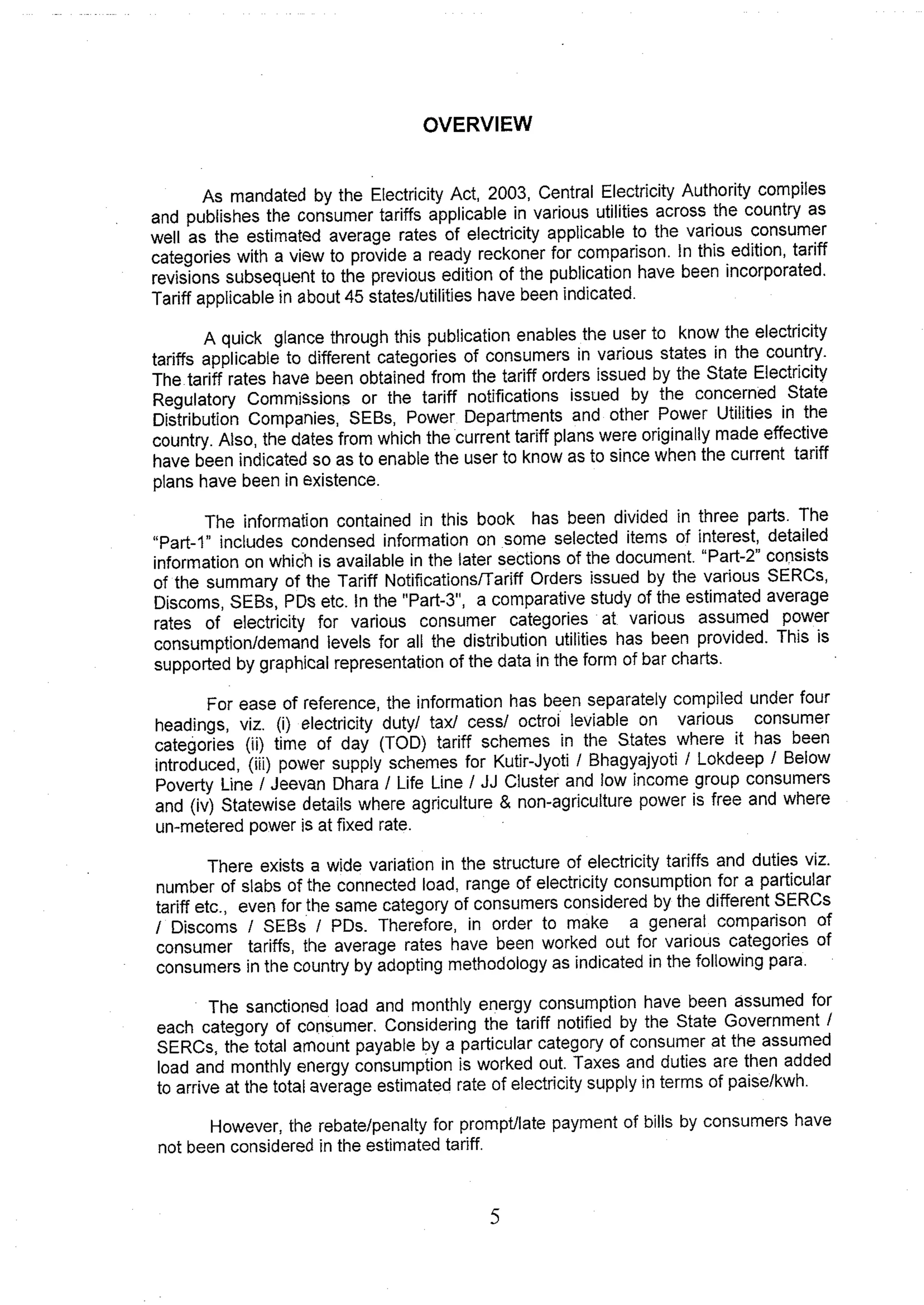 Tariff and Duty of Electricity supply in various State of India-A review by CEA