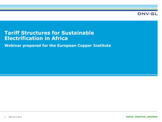Tariff Structures for Sustainable
Electrification in Africa
Webinar prepared for the European Copper Institute

Presenter: Dr. Viren Ajodhia

1

DNV GL © 2013

SAFER, SMARTER, GREENER

 