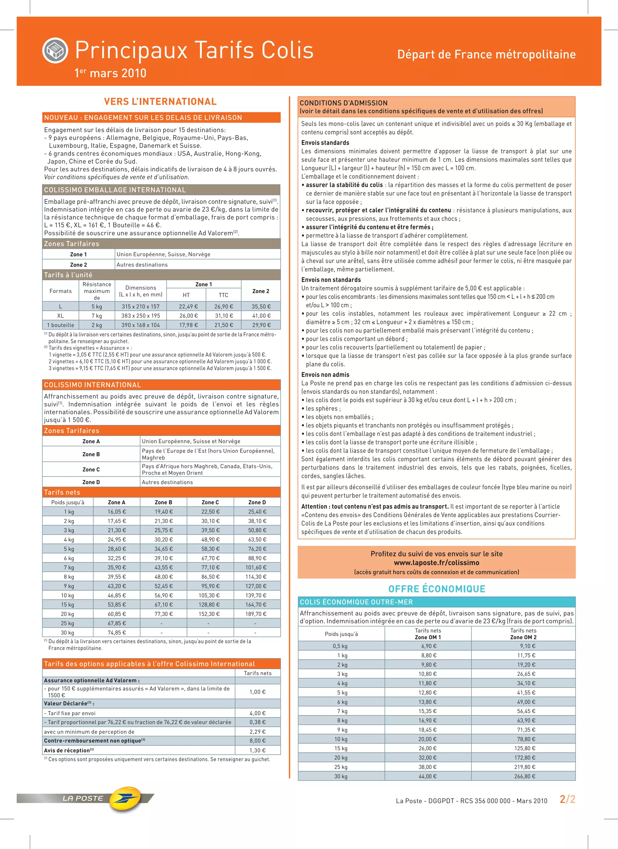 Tarif La Poste 2022 Colis Tarifs colis France - La Poste