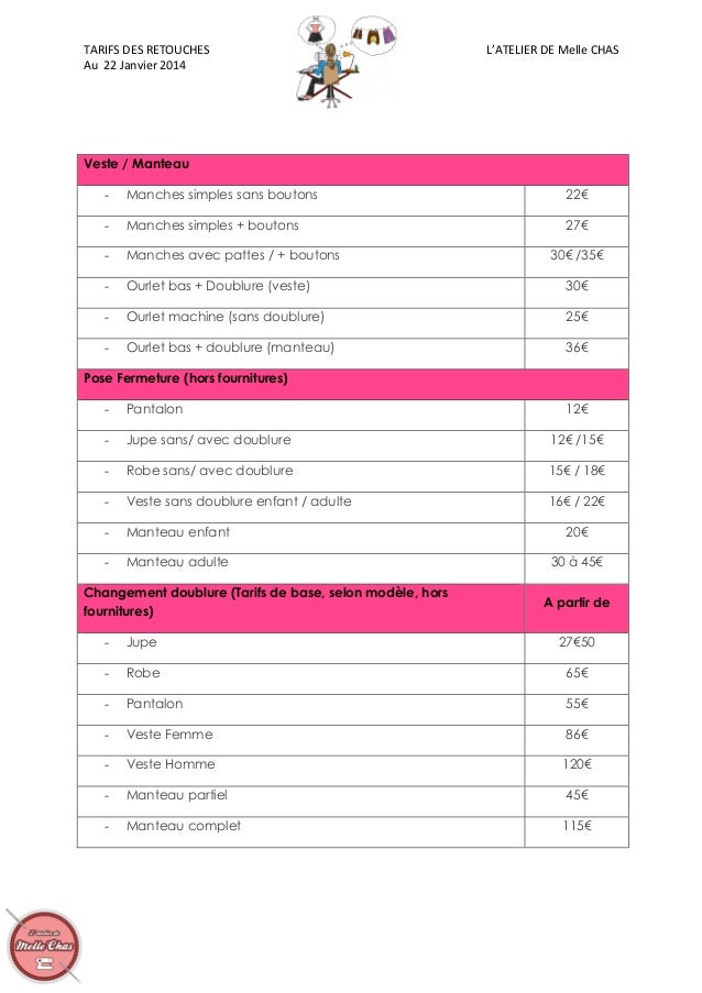 Tarif retouche couture 2016 Tarif retouche couture 2016