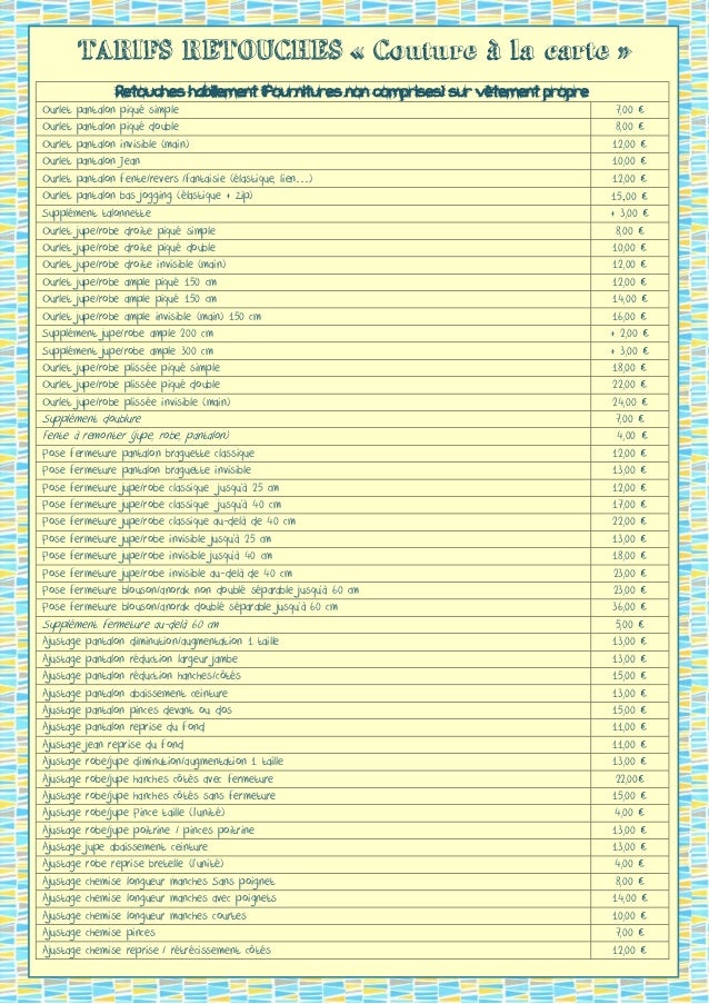Tarif retouche couture 2016 Tarif retouche couture 2016