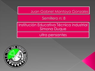 Juan Gabriel Montoya Gonzales Semillero n: 8 Institución Educativa Técnica industrial Simona Duque ultra pensantes 