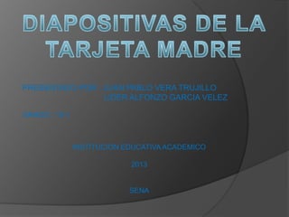 PRESENTADO POR : JUAN PABLO VERA TRUJILLO
LIDER ALFONZO GARCIA VELEZ
GRADO : 10-1
INSTITUCION EDUCATIVA ACADEMICO
2013
SENA
 