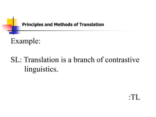 Principles and Methods of Translation



Example:

SL: Translation is a branch of contrastive
    linguistics.


                                           :TL
 