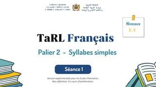Niveaux
Séance 1
Palier 2 - Syllabes simples
2 , 3
Version expérimentale pour les Ecoles Pionnières.
Non définitive. En cours d’amélioration.
 