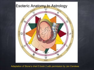 Adaptation of Stone’s chart 5 book 2 with permission by Jan Cendese
Esoteric Anatomy to Astrology
 