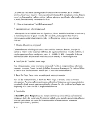 Tarot Del Amor Juego Descubre el significado emocional de las cartas | DOCX