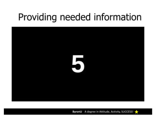 ByronU A degree in Attitude, Activity, SUCCESS!
Providing needed information
 