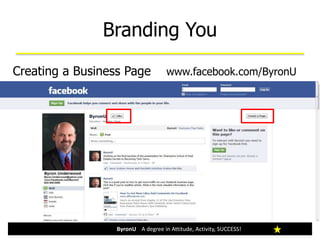 Branding You
ByronU A degree in Attitude, Activity, SUCCESS!
Creating a Business Page www.facebook.com/ByronU
 