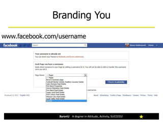 Branding You
ByronU A degree in Attitude, Activity, SUCCESS!
www.facebook.com/username
 