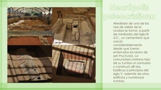 Alrededor de una de las 
vías de salida de la 
ciudad se formó, a partir 
de mediados del siglo III 
d.C., un cementerio q...