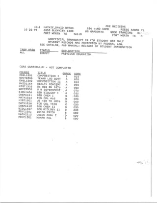 Tarrant county college academic transcript | PDF