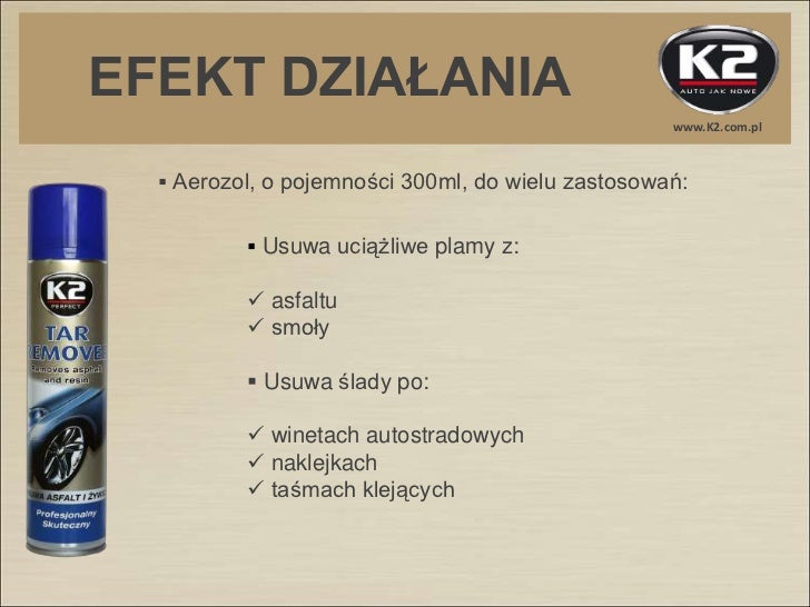 k2 tar remover usuwa asfalt smole klej z naklejek bezpieczny dla lakieru
