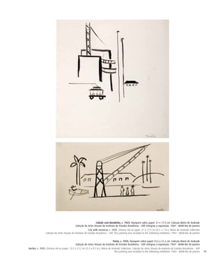 75
Cidade com Bondinho, c. 1925. Nanquim sobre papel. 21 x 17,9 cm. Coleção Mário de Andrade
Coleção de Artes Visuais do Instituto de Estudos Brasileiros – USP. Integrou a exposição: 1969 – MAM-Rio de Janeiro
City with streetcar, c. 1925. Chinese ink on paper. 21 x 17,9 cm (8.3. x 7 in.). Mário de Andrade Collection
Coleção de Artes Visuais do Instituto de Estudos Brasileiros – USP. This painting was included in the following exhibition: 1969 – MAM-Rio de Janeiro
Porto, c. 1925. Nanquim sobre papel 13,5 x 21,2 cm. Coleção Mário de Andrade
Coleção de Artes Visuais do Instituto de Estudos Brasileiros – USP. Integrou a exposição: 1969 – MAM-Rio de Janeiro
Harbor, c. 1925. Chinese ink on paper. 13,5 x 21,2 cm (5.3 x 8.3 in.). Mário de Andrade Collection. Coleção de Artes Visuais do Instituto de Estudos Brasileiros – USP
This painting was included in the following exhibition: 1969 – MAM-Rio de Janeiro
 