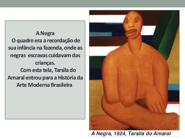 ANegra
Oquadroeraarecordaçãode
suainfâncianafazenda,ondeas
negras escravascuidavamdas
crianças.
Comestatela,Tarsilado
Amar...