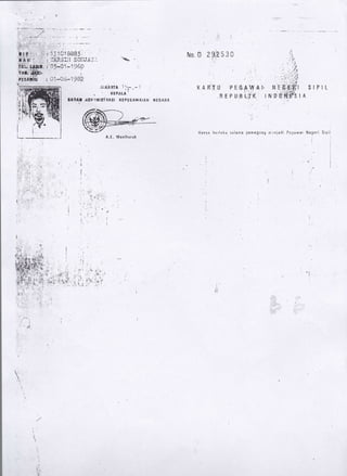 lii
.li '
: ?AR.JTI SOITJAT,"
, 0j-01-196p
No. U 2$8530
,
.,':,
':,'..:,
l(AHTTtJ PEGAWAI,
flEpu,sLirt{
"rn
:01-04-1982
,urKhBTA ''
ll;,- l
t(Ep,/tA
I
BAI'AI ADIIIIIISTRASI XEPIGAWAIAN IIEOARA
A.[. Menlhurul
',r. i'
'
l{anyn hcrlaku selarrra pernog*tlg
SIPIL
r,cnjndi Perlawot Negeri
i
I
)t
'ri.t'
ir[Jil
i,,
t:I
'n
l'.!r
li
 