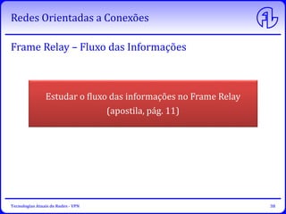 Redes Orientadas a Conexões
Tecnologias Atuais de Redes - VPN 38
Frame Relay – Fluxo das Informações
Estudar o fluxo das i...