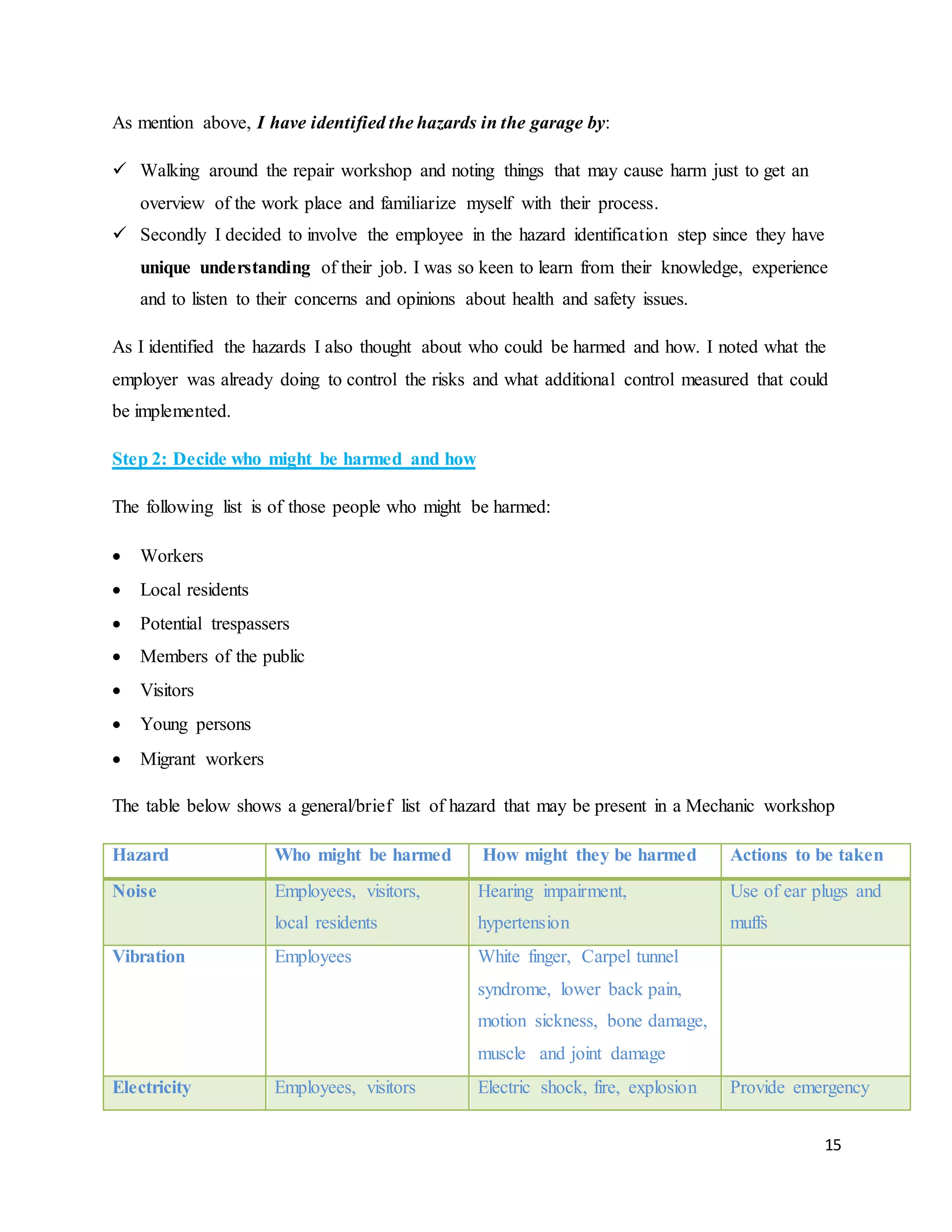 Motor vehicle Mechanical repair workshop Risk assessment, safety ...
