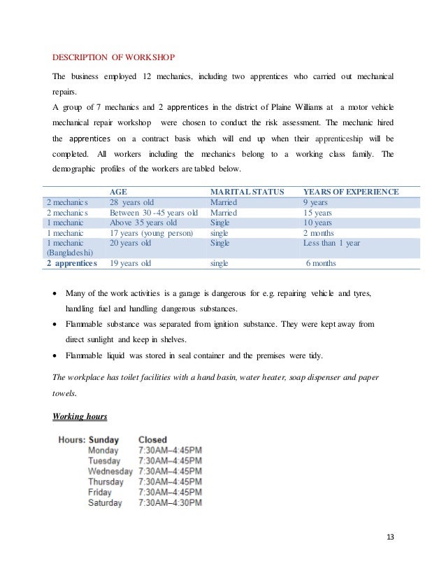 Motor vehicle Mechanical repair Risk assessment, safety engi…