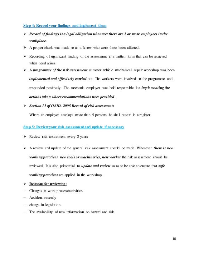 Motor vehicle Mechanical repair Risk assessment, safety engi…