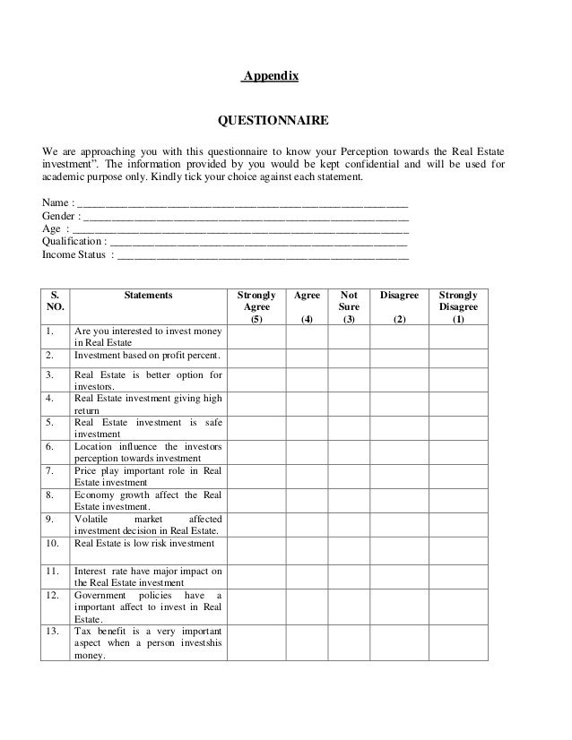 real estate investor questionnaire template