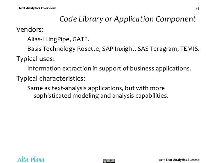 Text Analytics Overview, 2011