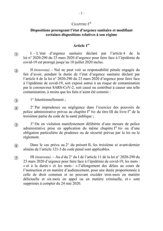 – 2 –
CHAPITRE IER
Dispositions prorogeant l’état d’urgence sanitaire et modifiant
certaines dispositions relatives à son ...