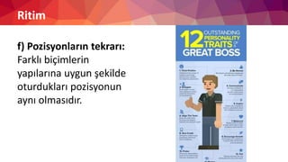 Ritim
f) Pozisyonların tekrarı:
Farklı biçimlerin
yapılarına uygun şekilde
oturdukları pozisyonun
aynı olmasıdır.
 