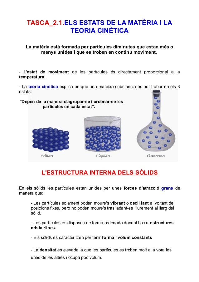 Tasca 2.1.els estats de la matèria i la teoria cinètica