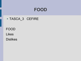 FOOD
● TASCA_3 CEFIRE
FOOD
Likes
Dislikes
 