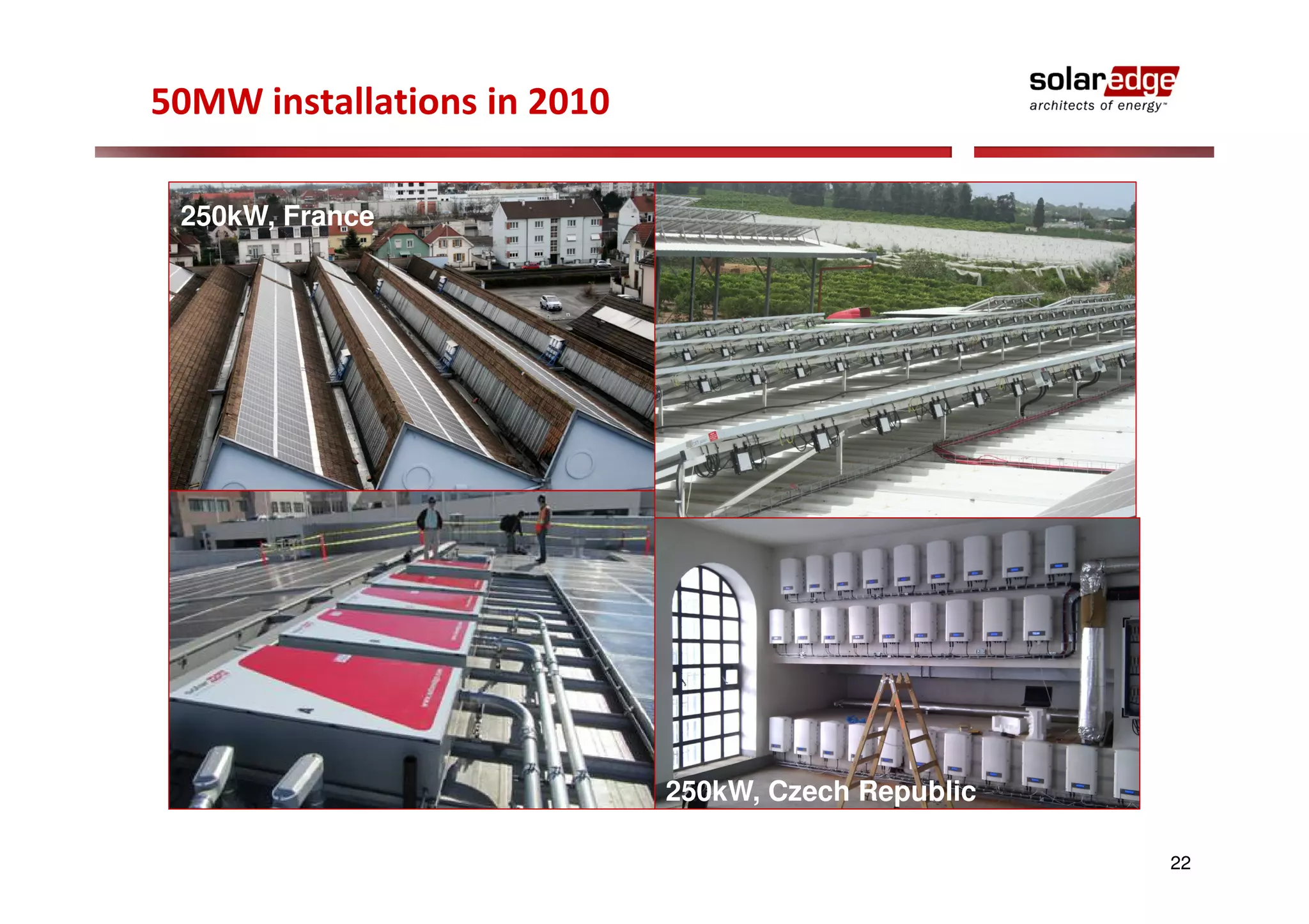 50MW installations in 2010

 250kW, France




                             250kW, Czech Republic

                                                     22
 