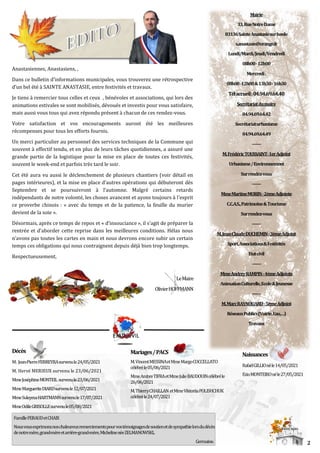 2
Mairie
33,RueNotreDame
83136SainteAnastasiesurIssole
s.anastasie@orange.fr
Lundi/Mardi/Jeudi/Vendredi
08h00-12h00
Mercre...