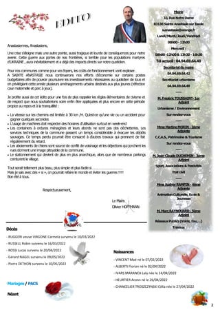 2
Mairie
33, Rue Notre Dame
83136Sainte AnastasiesurIssole
s.anastasie@orange.fr
Lundi/Mardi/Jeudi/Vendredi
08h00- 12h00
M...