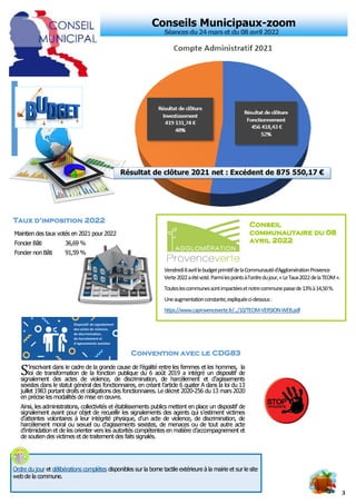 3
Conseils Municipaux-zoom
Séances du24mars et du 08 avril 2022
Ordre du jour et délibérations complètes disponibles sur l...