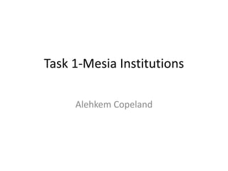 Task 1-Mesia Institutions
Alehkem Copeland
 